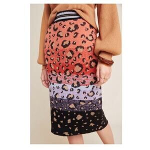 Maeve Anthropologie Sz XS Sweater Pencil Skirt Leopard Stretch Bodycon Boho
